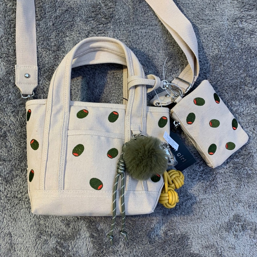 Madden Girl Olive Embroidered Canvas Mini Tote Bag Crossbody NWT